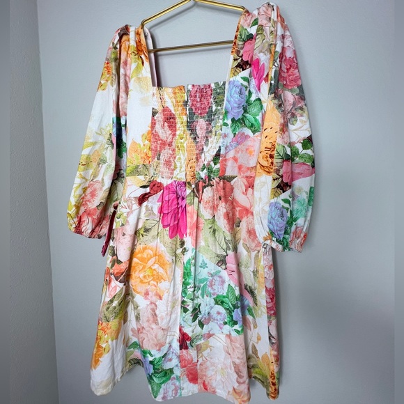 EUC Vince Camuto Linen Aline Dress Floral Print Dress in Ivory and Pastels, Sz 6 - Picture 9 of 16